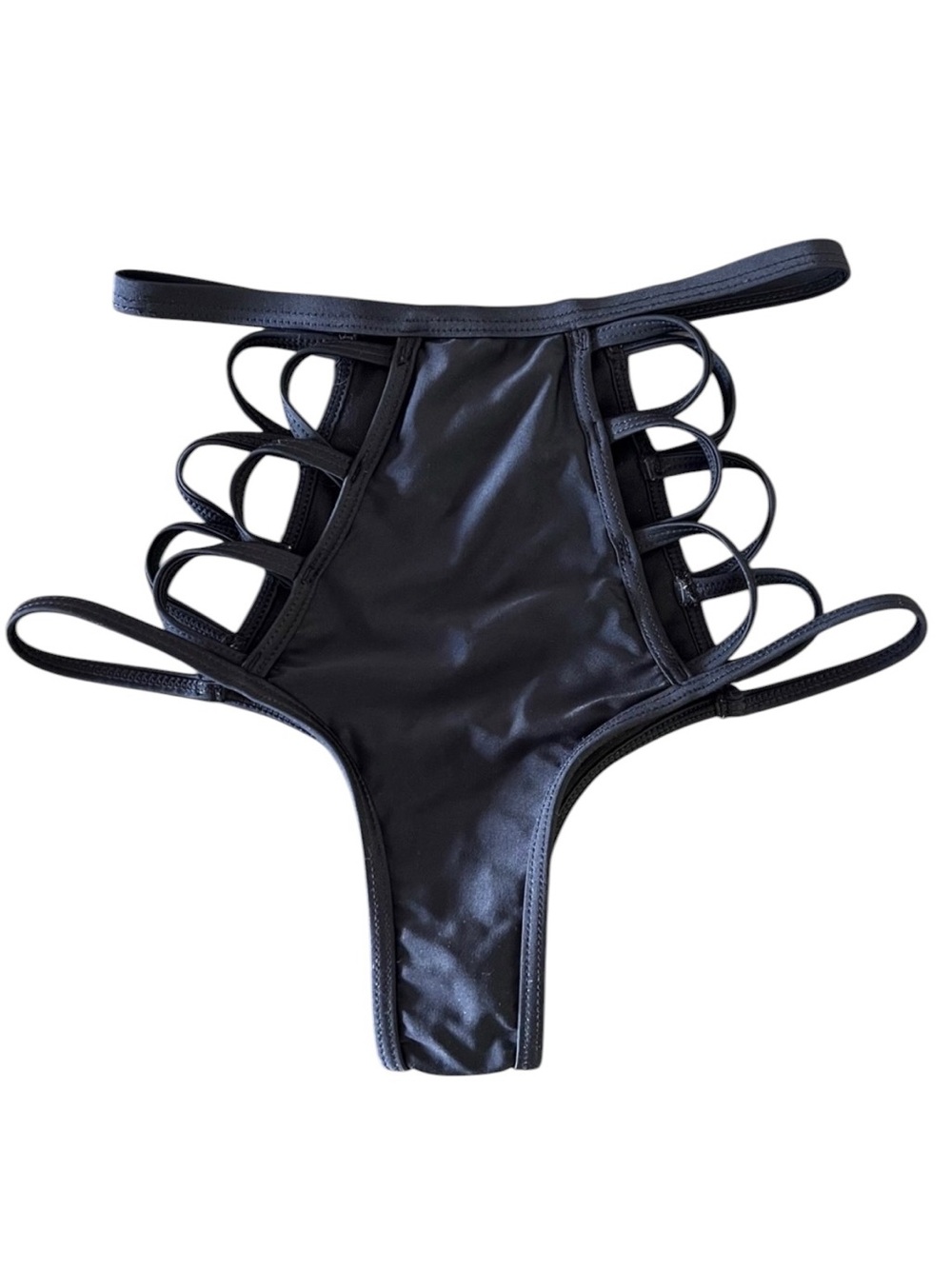 Yira Black High Waist Open Side Retro Shapewear Neutral Beach Bikini Bottoms S